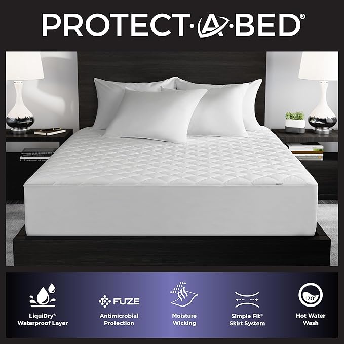 Protect-A-Bed Essential Mattress Pad Twin XL, 100% Waterproof, Dust Mite Barrier Mattress Pad, Breathable & Quiet, Antimicrobial, Fits 11"-18" Mattresses