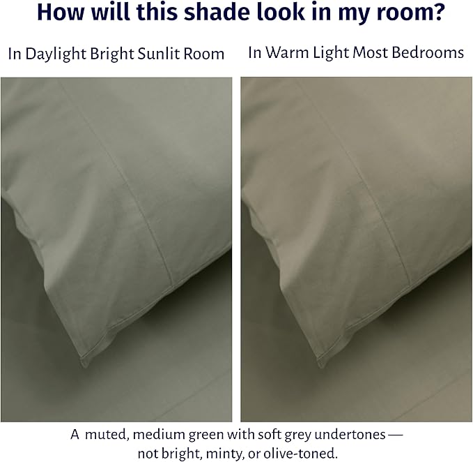 California Design Den King Percale Sheets Set - Certified 100% Egyptian Cotton, Lightweight & Crisp Percale King Bed Sheets Egyptian Cotton Set, Deep Pocket Luxury Bedding (Sage Mist - Grey Tone)