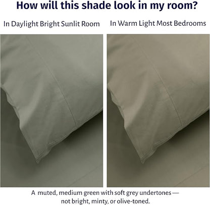 California Design Den Certified 100% Egyptian Cotton Sheets Full Size Set - Lightweight, Crisp Percale, Full Size Bed Sheets Cotton Set, Deep Pockets, Durable Luxury Bedding (Sage Mist - Grey Tone)