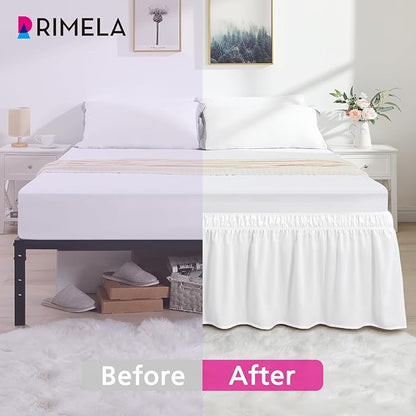 RIMELA Bed Skirt Queen Size Bright White 15 Inch Drop, Wrap Around Elastic Bedskirt, Dust Ruffle for Adjustable Bed Base Soft Durable Fabric Machine Washable Easy to Install Bed Skirts