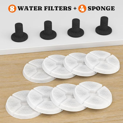 Pawtners Dog Water Fountain, 8 Replacement Filters for 10in/6.7in Fountain | Multiple Filtration, filter out hair, dust, debris and adsorb heavy metal ions, Suitable for Small Medium Large Dogs Cats Pet