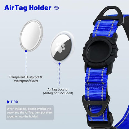 Taglory AirTag Dog Collar with Waterproof Holder for Small Dogs, Navy Blue | Reflective for Night Walks & Low-Light Safety, Track Your Pup Peace of Mind, Adjustable Soft Padded, No More Dangling Tags S
