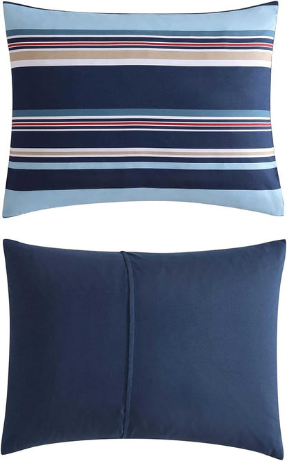 Nautica - Queen Comforter Set, Soft Woven Bedding with a Lightweight for Year Round Comfort, 5 Piece Bed Set with Matching Pillowcases & Bonus Throw Pillows (Colton Blue)
