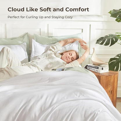 Litanika White Comforter Full Size Set, 3 Pieces Lightweight Solid Bedding Comforter Set, All Season Fluffy Bed Set