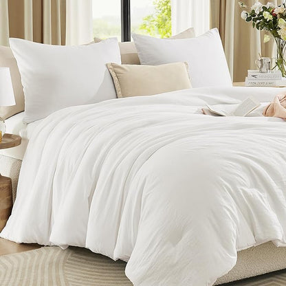 WRENSONGE Full Size Comforter Sets - 3 Pieces Prewashed White Comforter Soft Lightweight for All Seasons,Fluffy Down Alternative Comforter Full Size with 2 Pillow Shams