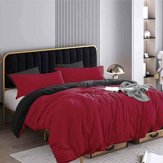ETDIFFE Black Red Queen Size Comforter Set, 3 Piece Soft Bedding Set - Lightweight All Season Microfiber Down Alternative Bed Comforter with 2 Pillow Shams for Women Men