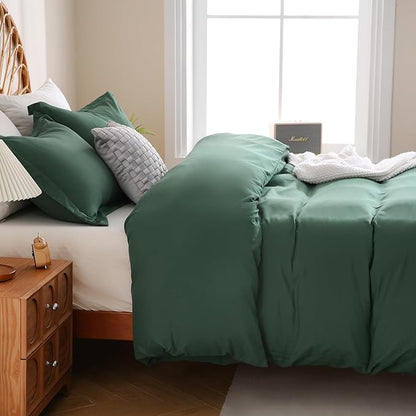 JSD Hunter Green Duvet Cover Set King Size, 3 Piece Duvet Cover with Pillow Shams, Soft Brushed Microfiber Zipper Closure, Comforter Not Included