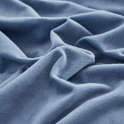 Cottonight Blue Velvet Comforter Set Queen Blue Flannel Bedding Set Queen Size Winter Blanket Quilts Modern Heavyweight Warm 3 Piece Velvet Comforter Set