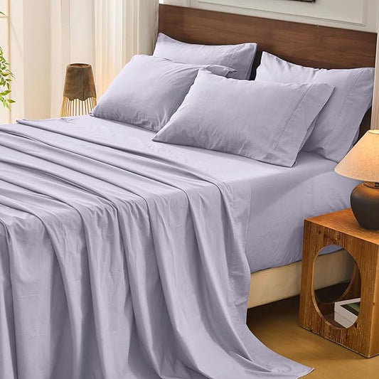 Bedlifes 100% French Flax Linen Sheets Set Queen Size - 6 Piece Extra Deep Pocket 18-24",Soft Breathable Queen Bed Sheets with Temperature Regulating & Moisture-Wicking(Lavender