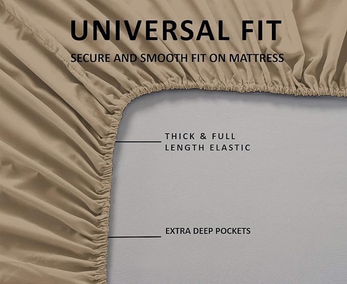 Mattress-Homes Ultra-Soft Breathable, Hotel Luxury Collection, Split King Size 7 Piece Crisp Sheet Set, 100% Egyptian Cotton, Extra Deep Pocket Upto 21", Machine Washable Sheets in Taupe Solid