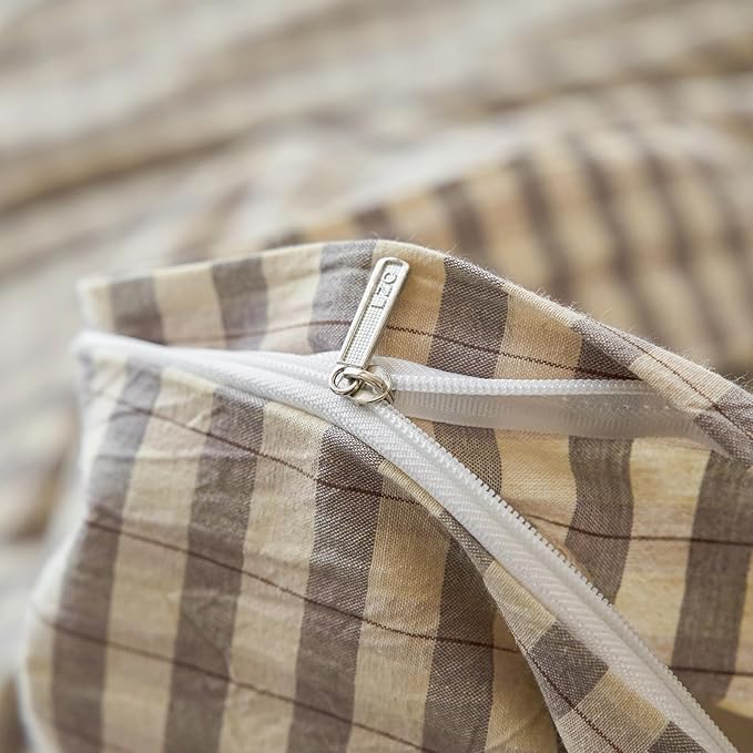 LifeTB Grey Gingham Duvet Cover Set King Soft 100% Washed Cotton Grid Duvet Cover 3 Pieces Vintage Checked Plaid Comforter Cover with 2 Pillowcases Linen Like Breathable Farmhouse Gingham Bedding Set