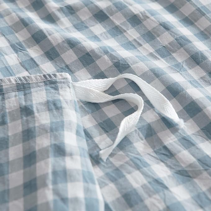 Nayoroom Gingham Duvet Cover Queen Size 100% Washed Cotton Blue Plaid Checkered Comforter Cover 3 Pcs Soft Breathable Grid Farmhouse Dorm Bedding Set for All Seasons