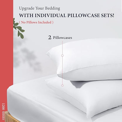 Ashton Sheets 100% Egyptian Cotton Pillow Cases King Size Set of 2 - Luxury 1200 Thread Count King Size Pillow Cases (White), Extra Soft, Cooling Sateen Weave Large Hotel Collection Pillowcases