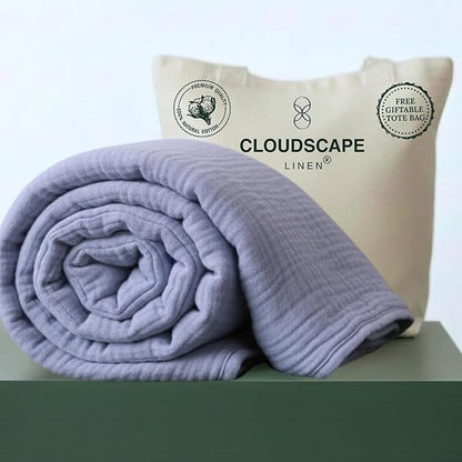CLOUDSCAPE 100% Cotton Muslin Blanket King Size for Bed - Oversized 4 Layer 108x92 Fits Cal King - Soft Breathable, Gauze, Lightweight, All Season, Layering Summer Blankets for Adults- Lavender Blue