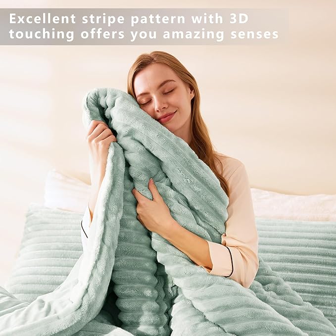 CozyLux Fluffy Queen Comforter Set - Super Soft Faux Fur Sage Green Comforter Queen Size, Winter Warm Fleece Bedding Set, 3 Pieces Plush Fuzzy Bed Set (1 Shaggy Comforter, 2 Pillowcases)