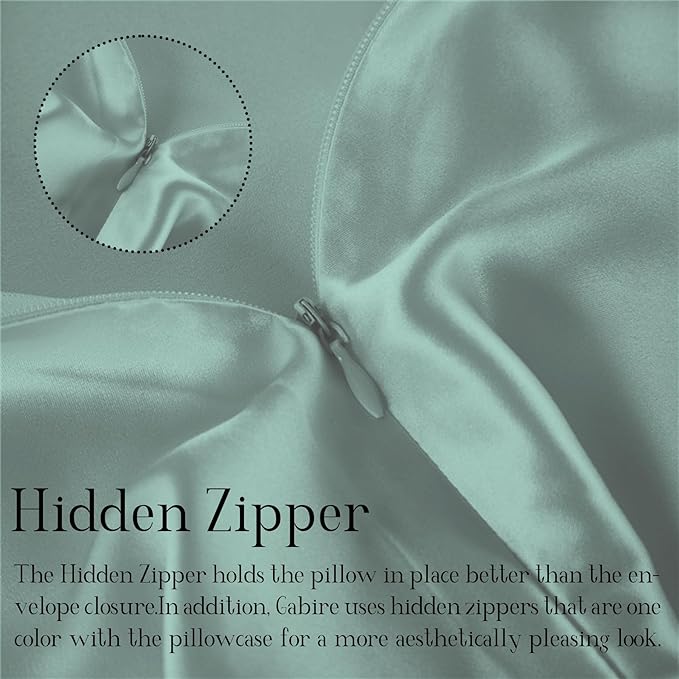Mulberry Silk Pillow Cases Set of 2, Both Sides Real Silk Pillow Cover for Hair and Skin Cool Pillowcase Organic Silk Pillowcase 2 Pack with Hidden Zipper, Sage Green, Queen (20"×30")