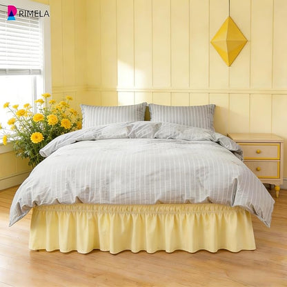 RIMELA Bed Skirt King Size 15 Inch Drop, Wrap Around Elastic Bedskirt Solid Microfiber Luxury Hotel Quality Fabric, Easy to Install Machine Washable Wrinkle & Fade Resistant, Light Yellow