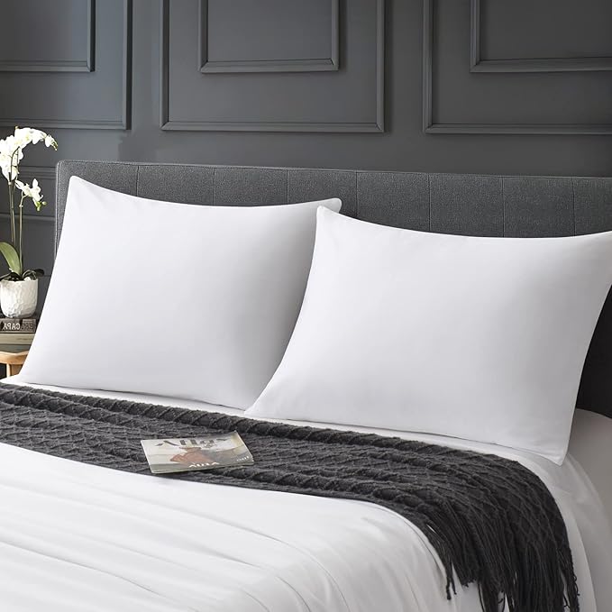 100% Cotton Zippered Pillow Cases Standard Size Set of 2, Super Soft & Breathable Pillow Protectors with Zipper, White Pillow Case Covers 20x26 Inches