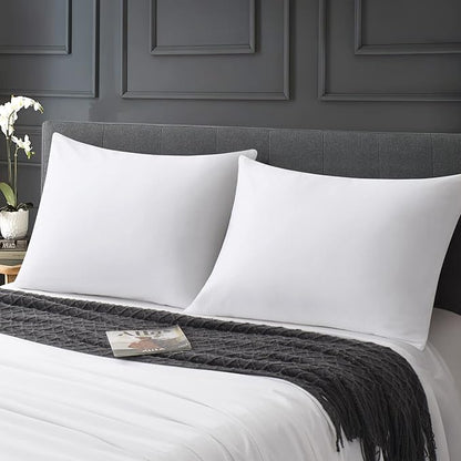 100% Cotton Zippered Pillow Cases Standard Size Set of 2, Super Soft & Breathable Pillow Protectors with Zipper, White Pillow Case Covers 20x26 Inches
