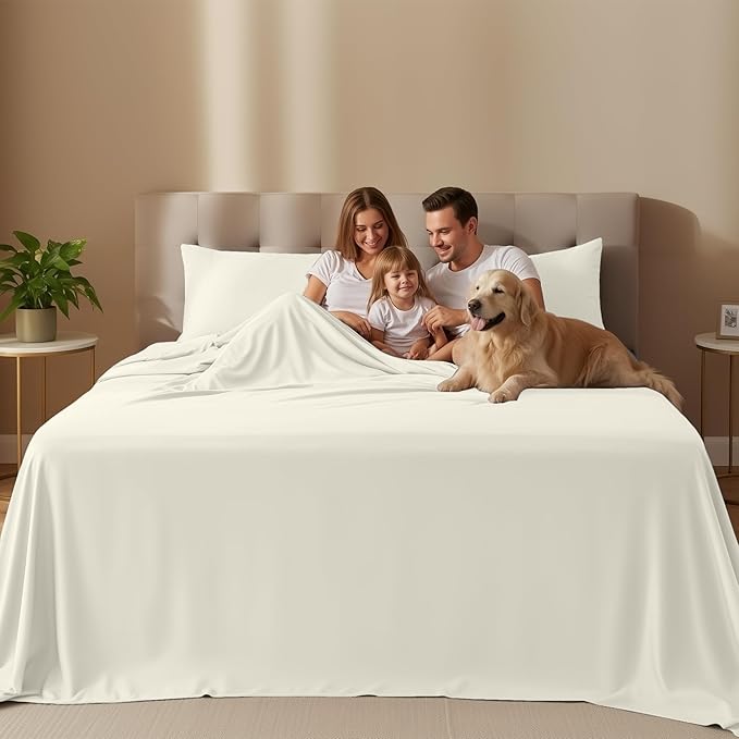 Utopia Bedding King Size Sheet Set – 4 Piece Bed Sheets, Soft and Breathable Microfiber, Includes 1 Fitted Sheet, 1 Flat Sheet and 2 Pillowcases – Oeko Tex (Ivory)