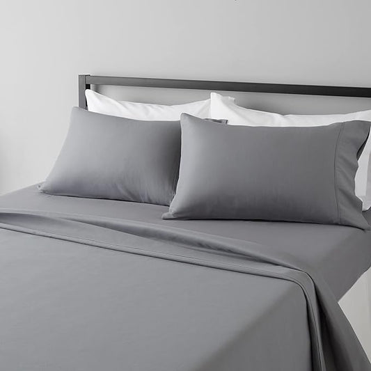 Basics Lightweight Super Soft, Wrinkle-Free, Breathable Luxury Microfiber 4 Piece Bed Sheet Set with 14-Inch Deep Pockets, Full, Dark Gray, Solid