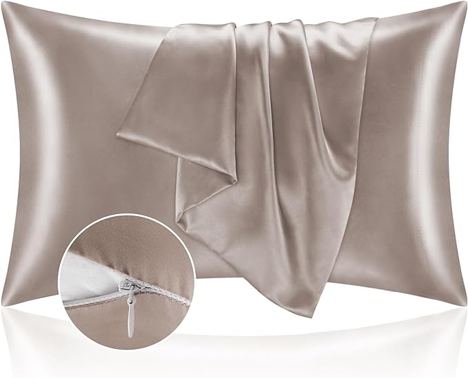 BEDELITE Satin Pillowcase with Zipper 2 Pack, Rose Taupe Pillow Cases Standard Size, Super Soft and Cooling Similar to Silk Pillow Cases, Gift for Women Men(20x26 Inches)
