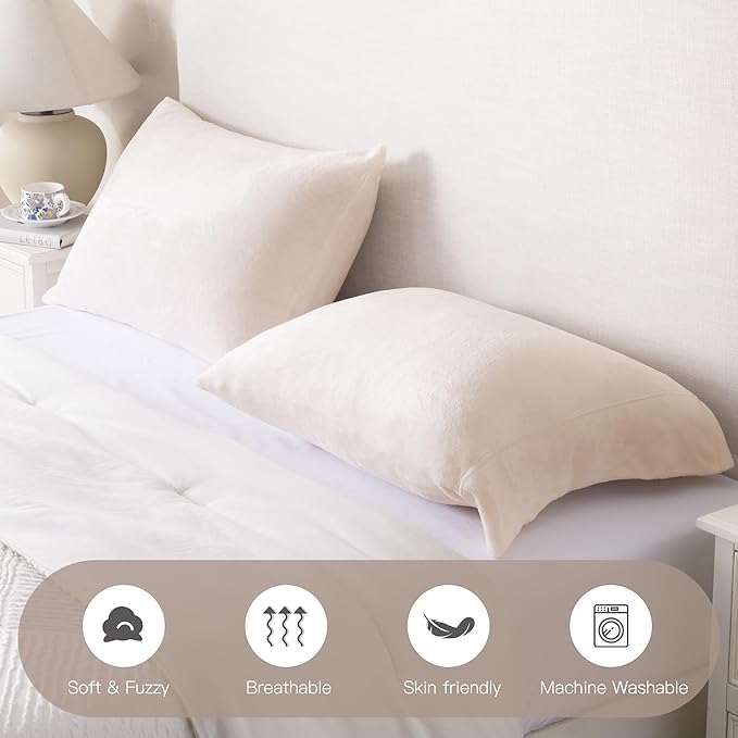 Velvet Pillowcases King Size of 2 Pack, Ultra Soft Breathable King Pillow Cases with Flap Closure for Bed, Luxury Fuzzy Warm Flannel Velvet Pillow Covers, No Insert (King 20x40 in, Light Soft Pink)