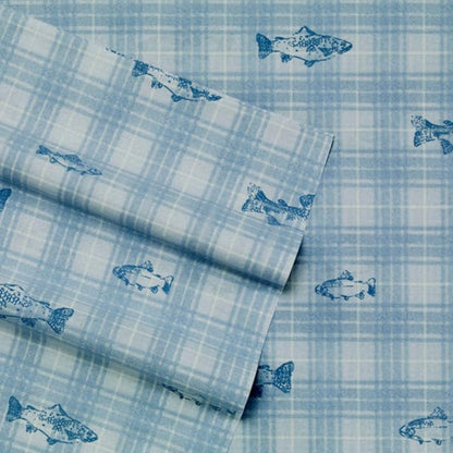 Eddie Bauer - Queen Sheets, Cotton Percale Bedding Set, Crisp & Cool Home Decor (Methow Plaid Blue, Queen)