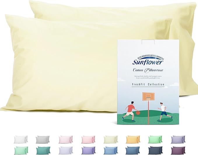 Sunflower King Pillowcases Set of 2, 100% Cotton King Pillow Cases 2, 20×40 inches Cream, Soft and Breathable