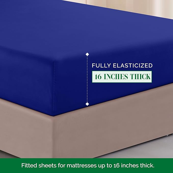 Elegant Comfort Luxurious 1500 Premium Hotel Quality Microfiber Three Line Embroidered Softest 4-Piece Bed Sheet Set, Wrinkle and Fade Resistant, King, Royal Blue