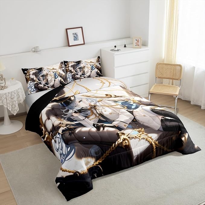 Erosebridal 3D Anime Uniform Girl Twin Comforter Sets,Japanese Style Cartoon Bedding for Boys Girls Teen Cute Kawaii Room Decor, Sailor Suit Duvet Set Anime Cyber Retrofuturism Homebody Quilt