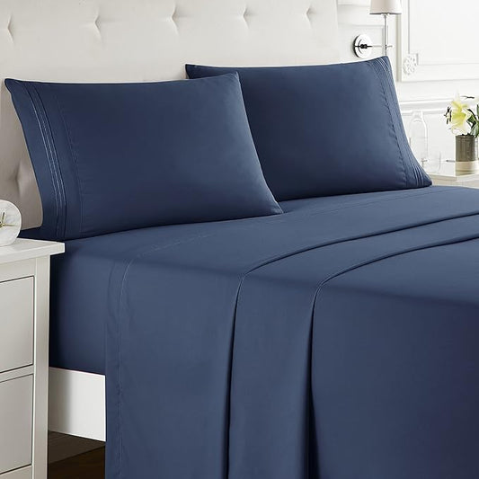Nestl Twin XL Size Sheet Set, 4 Piece Extra Deep Pocket (18-24 inches), Microfiber, Hotel Luxury, Soft, Breathable, Wrinkle-Free, Easy to Care, Navy Blue