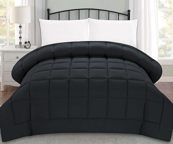 Elegant Comfort Luxury Super Soft Goose Down Alternative-Box-Stitched-and Double-Filled Duvet Insert Premium Quality Comforter Medium Warmth for All Seasons, King, Black