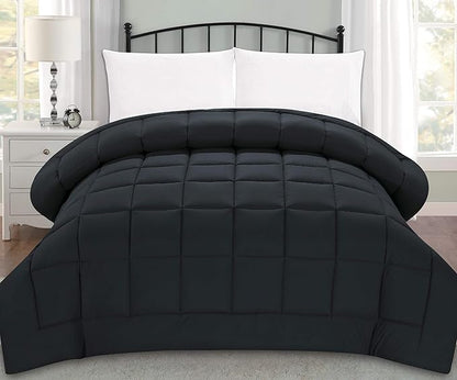 Elegant Comfort Luxury Super Soft Goose Down Alternative-Box-Stitched-and Double-Filled Duvet Insert Premium Quality Comforter Medium Warmth for All Seasons, Full/Queen, Black