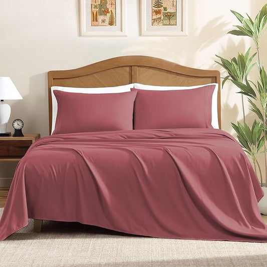 ClevaHome Sheet Set King Size, 4-Piece Bedding, Lightweight & Super Soft Easy Care Microfiber– Shrinkage & Fade Resistant Bedding Set with 14'' Deep Pockets (Dusty Rose)