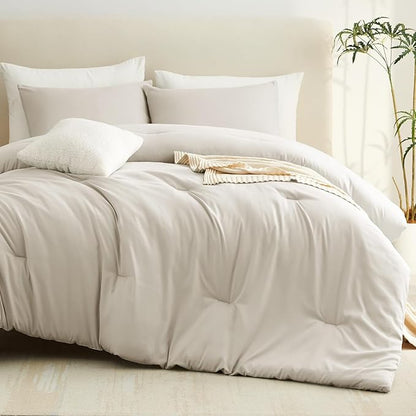 CozyLux Twin/Twin XL Comforter Set Beige, 2 Pieces Twin Extra Long Solid Breathable Bedding Sets for College Dorm, Luxury Soft Bed Set with Down Alternative Comforter and 1 Pillowcase All Seasons