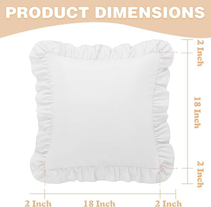 KKJIAF Ruffle Pillow Cases 18x18 Inches, White Square Ruffled Pillow Covers Set of 2, Microfiber Wrinkle Resistant Pillow Shams with Envelope Closure for Sofa Bed Living Room