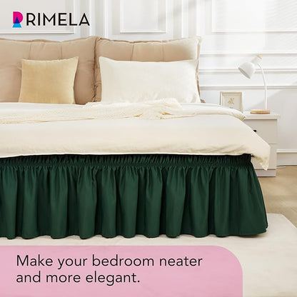 RIMELA Dark Green Bed Skirt King Size 15 Inch Drop, Elastic Wrap Around Bed Skirt King Dust Ruffle for Bed, Soft and Solid Fabric Bedding Bedskirt Machine Washable Easy to Install