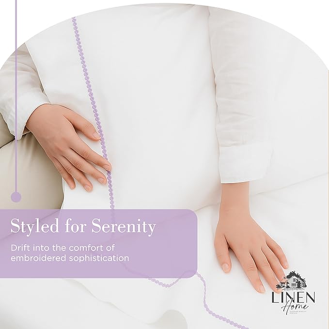 Linen Home 100% Cotton Percale Pearl Stitch Pillowcases Queen/Standard Size, Mauve Lavender, 2 Pieces of Pillow Case, Crisp and Cool Strong Bed Linen, 20 inches X 30 inches