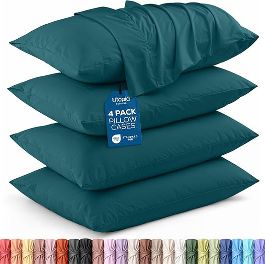 Utopia Bedding King Pillow Cases - 4 Pack - Envelope Closure - Soft Brushed Microfiber Fabric - Shrinkage and Fade Resistant Pillow Covers King Size 20 X 40 Inches (King, Teal)