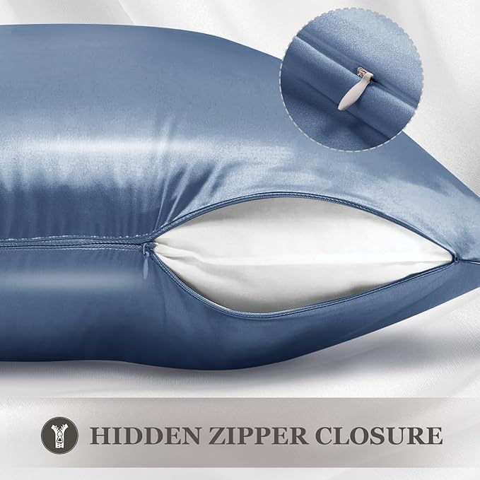 Adubor 100% Silk Pillowcase - Mulberry Silk Pillow Cases, 22 Momme 6A Grade Fibers, Silk Pillow Case for Hair and Skin Health, with Hidden Zipper (Standard 20''×26'', Gray Blue, 1PC)