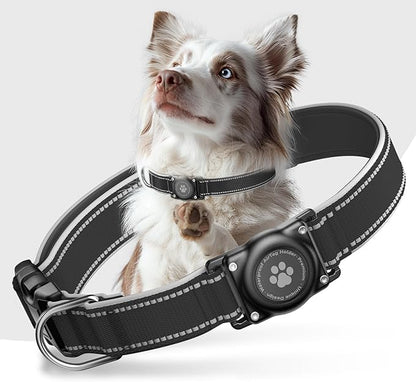 Upgrade Dog Collar with AirTag Holder, IP68 Waterproof, Ebony, L | Built-in Water Resistant AirTag holder, 1000D Nylon, Reflective Stitching for Night Visibility, Soft padding for Comfort