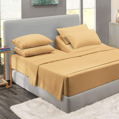 Clara Clark Flex Top King Sheets, 6 Piece Set - Hotel Luxury Sheets for Top Split King Bed, Super Soft Bedding Set, Head Split King Camel Gold