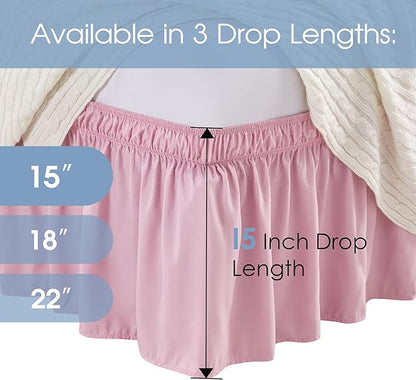 FreshCulture Elastic Wrap-Around Bed Skirt - Twin Bed, 15-Inch Drop, Dusty Pink