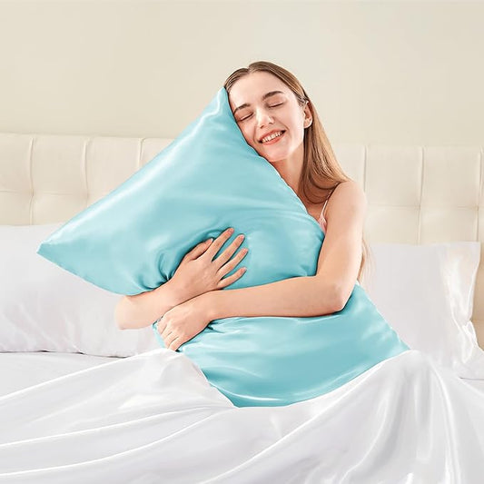 BEDELITE Satin Body Pillow Cover, Super Soft and Cooling Body Pillow Pillowcase for Hair and Skin, Breathable Silky Full Long Pillowcase Cover(20"x54", Blue)