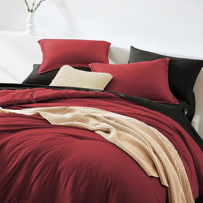 WRENSONGE Queen Comforter Set- 7 Pieces Soft Bright Red Bed in a Bag with Fitted Sheet, Flat Sheet, 2 Pillow Shams, and 2 Pillowcases- Warm Bedding Sets Queen for All Season