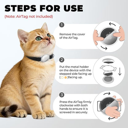 AirTag Cat Collar, Ultra Elastic Cat Tracker Collar (Black) | Compatible with Apple Air Tag Holder, Lightweight, Scratch Resistant, Stepless Adjustable Pet Tracking Collars for Cat Kitten