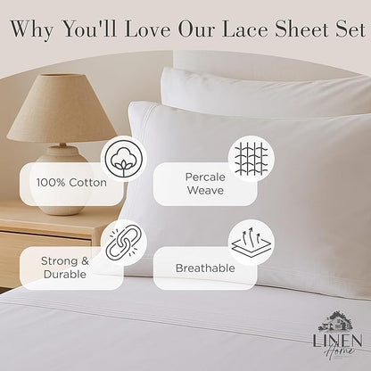 Linen Home 100% Cotton Percale Triple Pleat Hem Pillowcases Queen/Standard Size, White, 2 Pieces of Pillow Case, Crisp and Cool Strong Bed Linen, 20 inches X 30 inches
