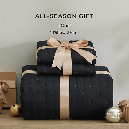 Bedsure Twin Quilt - Ultra Soft Twin XL Quilt Bedding for Dorm Decor, Lightweight All-Season Comforter, Black Bedspread Coverlet with Clover Pattern, 68 x 86 Inches | Stitch-Free Quilting, Ultra Soft, Lightweight, Machine Washable, Pet-Friendly