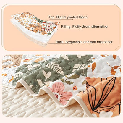 Whale Flotilla Patchwork Quilt King Size, Extra Soft Boho Floral Bedspreads for Bed Reversible Lightweight King Quilt Bedding Set Printed Coverlets with 2 Pillow Shams for All Seasons, Orange